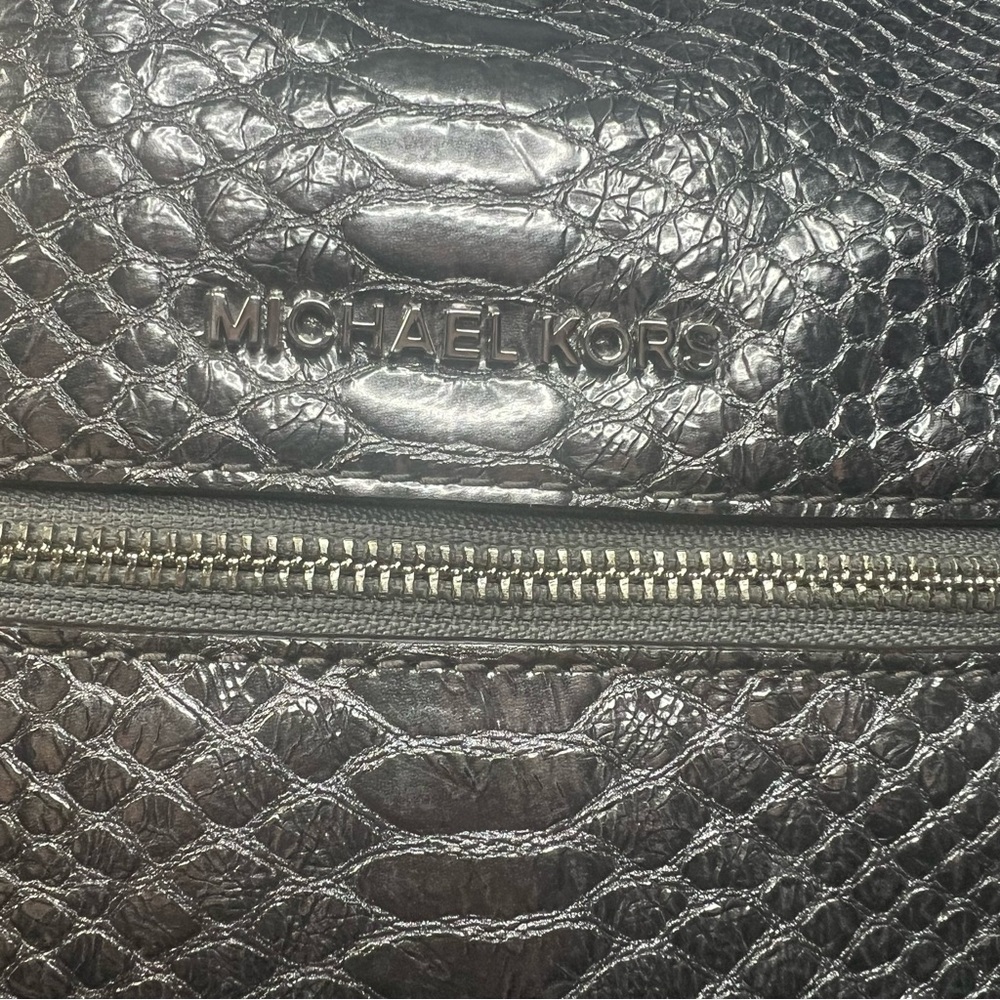 Michael Kors Rhea Silver Metallic Faux Snakeskin Python Embossed Backpack - Picture 3 of 17